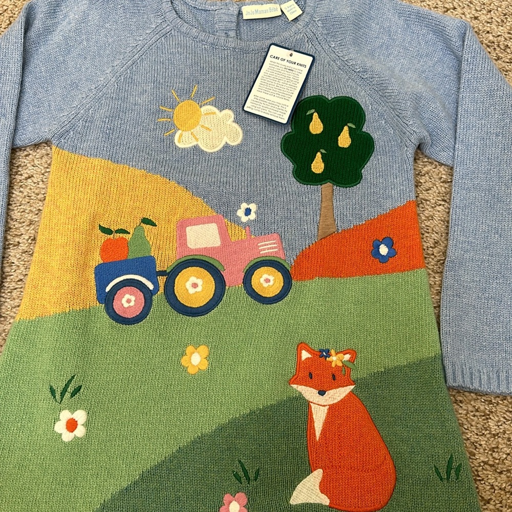 🆕NWT 🍄Jojo Maman Bebe’ 5t knitted applique’ sweater dress. HTF so soft. - Picture 4 of 10